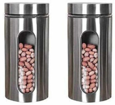Femora Glass Grocery Container  - 1300 ml(Pack of 2, Silver, Clear)