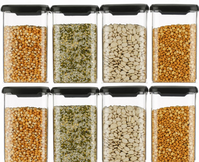 HouseOfCommon Plastic Grocery Container  - 1200 ml(Pack of 8, Black)
