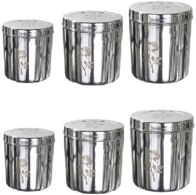 Milimercury Steel Grocery Container  - 800 ml, 1150 ml, 1500 ml(Pack of 6, Silver)