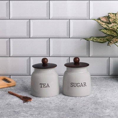 Metallure Iron Tea Coffee & Sugar Container  - 800 ml(Pack of 2, Grey)