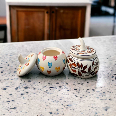 Malaikah Ceramic Tea Coffee & Sugar Container  - 300 ml(Pack of 2, Multicolor)