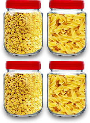 CROCO JAR Glass Grocery Container  - 500 ml(Pack of 4, Red)