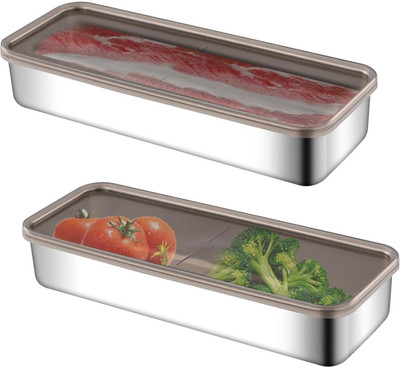SHARUJA Stainless Steel Fridge Container  - 1000 ml(Pack of 2, Silver)
