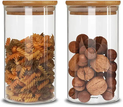 Avastro Glass Grocery Container  - 1050 ml(Pack of 2, Clear, Beige)