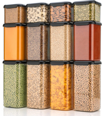 Jstar Plastic Grocery Container  - 500 ml, 1100 ml, 1500 ml(Pack of 12, Black)