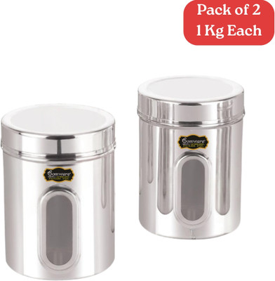 SOMWARE Stainless Steel Utility Container  - 1 kg(Pack of 2, Silver)