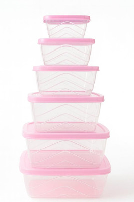 Arurum Plastic Grocery Container  - 1000 ml, 500 ml, 300 ml, 150 ml, 100 ml(Pack of 5, Pink, Transparent)