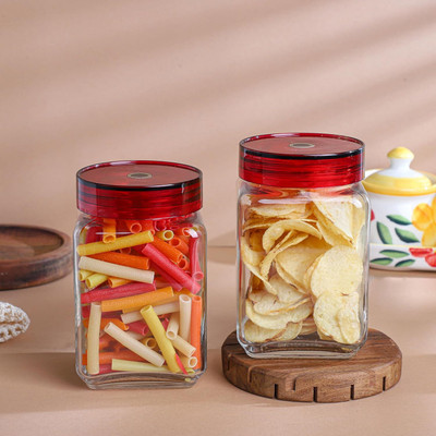 Avastro Glass Cookie Jar  - 800 ml(Pack of 2, Clear)