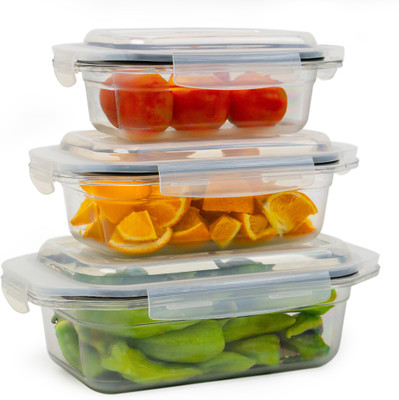 TEX-RO Plastic Fridge Container  - 800 ml, 1200 ml, 1800 ml(Pack of 3, White)