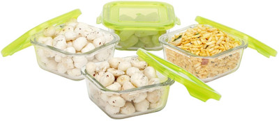 Cutting EDGE Glass Fridge Container  - 800 ml(Pack of 4, Green)