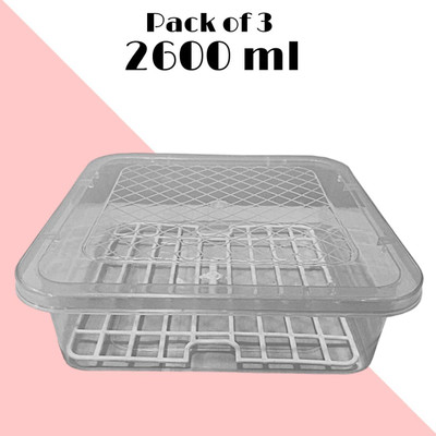 AIROMOON Plastic Fridge Container  - 2600 ml(Pack of 3, White)