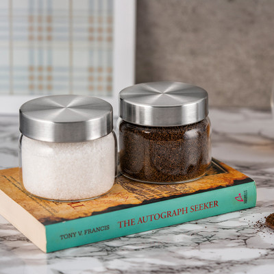 iVeo Glass Cookie Jar  - 300 ml(Pack of 2, Clear)