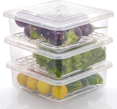 Craftbin Plastic Fridge Container  - 2400 ml(Pack of 3, Clear)