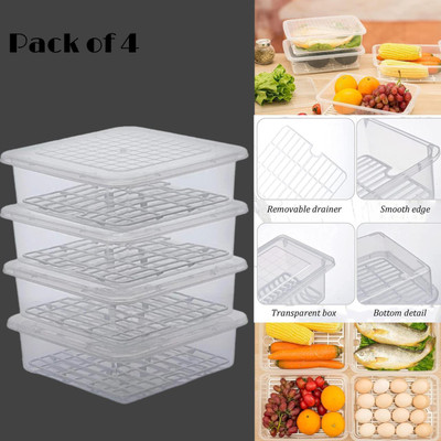 AIROMOON Plastic Fridge Container  - 2500 ml(Pack of 4, White)