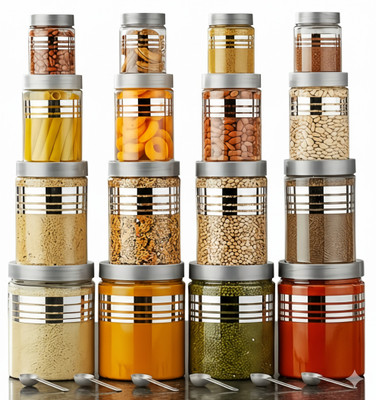 DYK Plastic Cookie Jar  - 1200 ml, 650 ml, 350 ml, 240 ml(Pack of 16, Silver)