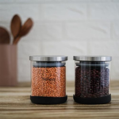 Femora Glass Grocery Container  - 600 ml(Pack of 2, Clear)