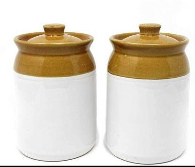GOOD TO GREAT CREATION Ceramic Grocery Container  - 1000 ml(Pack of 2, Brown, White)