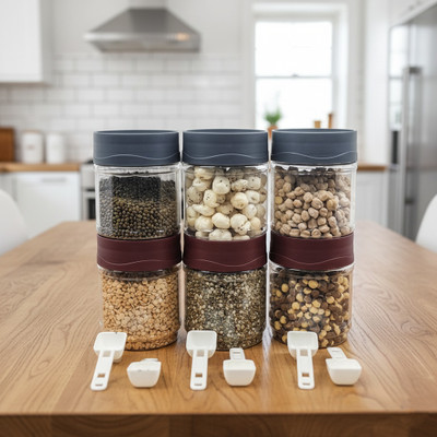 STACKO Plastic Grocery Container  - 550 ml(Pack of 6, Maroon, Transparent)
