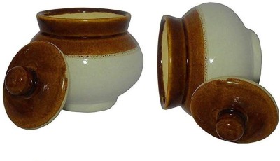 QIMACPLUS Ceramic Pickle Jar  - 250 ml(Pack of 2, Brown)