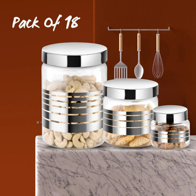 EssaBella Plastic Utility Container  - 1000 ml, 800 ml, 150 ml(Pack of 18, Clear, Silver)