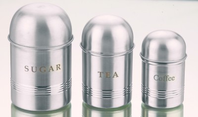 Boxy Steel Tea Coffee & Sugar Container  - 800 ml, 300 ml, 400 ml(Pack of 3, Silver)