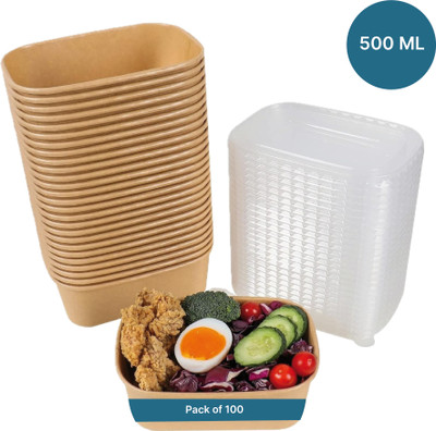 Kaagat Paper Utility Container  - 500 ml(Pack of 100, Brown)