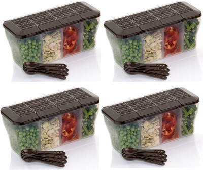 Zubix Plastic Grocery Container  - 800 ml(Pack of 4, Brown)