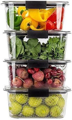 TEX-RO Plastic Fridge Container  - 1000 ml(Pack of 4, Black)
