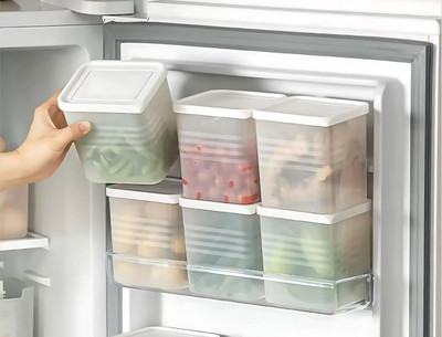 VNS Plastic Fridge Container  - 1200 ml(Pack of 6, White)