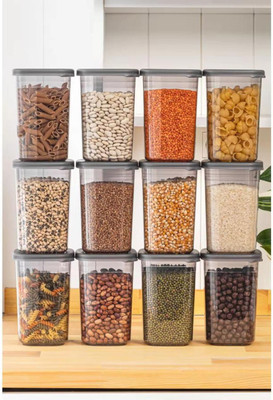 Slikvita Plastic Grocery Container  - 1200 ml(Pack of 12, Black)