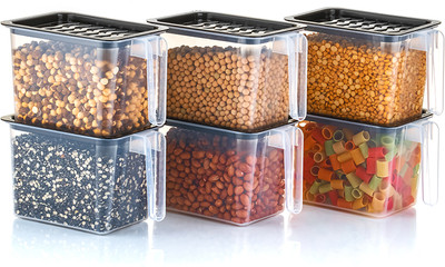 Flipkart SmartBuy Plastic Grocery Container  - 1000 ml(Pack of 6, Black)
