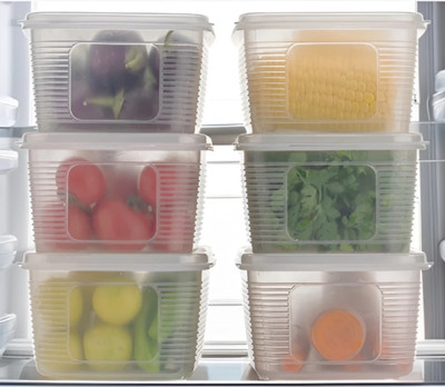 FEEDNIX Plastic Fridge Container  - 1800 ml(Pack of 6, Clear)