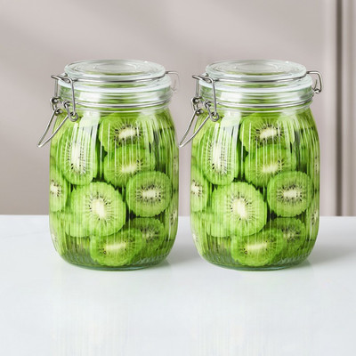 Star Work Glass Grocery Container  - 1000 ml(Pack of 2, Clear)