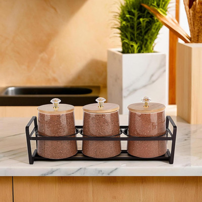 KUBER INDUSTRIES Ceramic Pickle Jar  - 650 ml(Pack of 3, Brown)