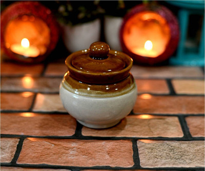 hc the crafts Ceramic Pickle Jar  - 200 ml(Brown, White)