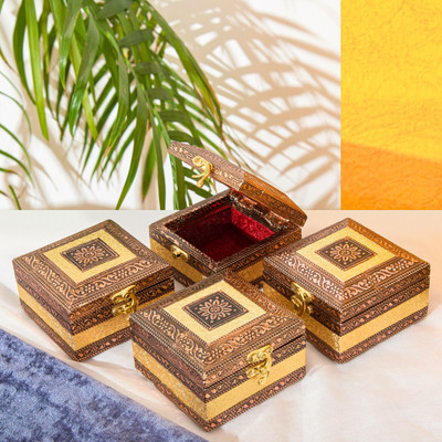 NAVRANG Wooden Utility Container  - 400 ml(Pack of 4, Gold)