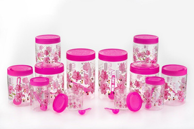 PEYTON Plastic Grocery Container  - 250 ml, 500 ml, 750 ml, 1000 ml, 1500 ml, 2000 ml(Pack of 12, Pink)