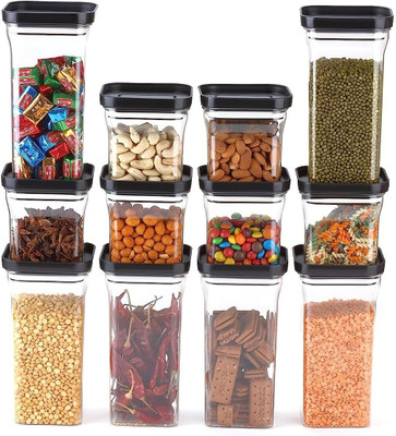 Linear Plastic Grocery Container  - 600 ml, 1250 ml(Pack of 12, Black)