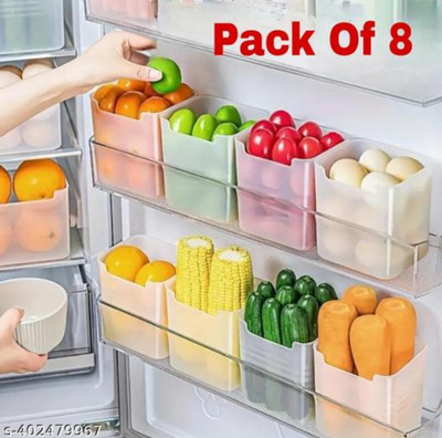 HASHFLOW Plastic Fridge Container  - 1000 ml(Pack of 8, Clear)