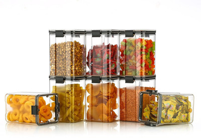 ADMONITION Plastic Grocery Container  - 1200 ml(Pack of 12, Black, Clear)