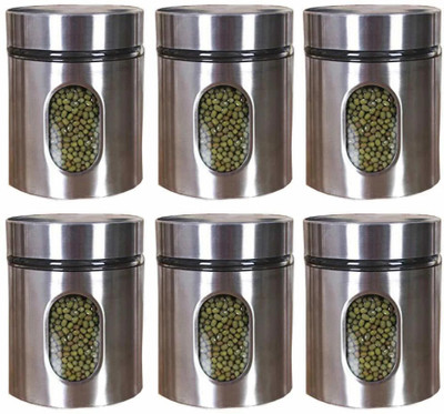 Femora Glass Grocery Container  - 700 ml(Pack of 6, Clear, Silver)
