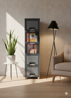 MAXTID Plastic 5 Layer Grey Plastic Storage Cabinet Perfect for Bathroom Storage Basket(Pack of 1)