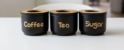 PP Globals Glass Tea Coffee & Sugar Container  - 900 ml(Pack of 3, Black)