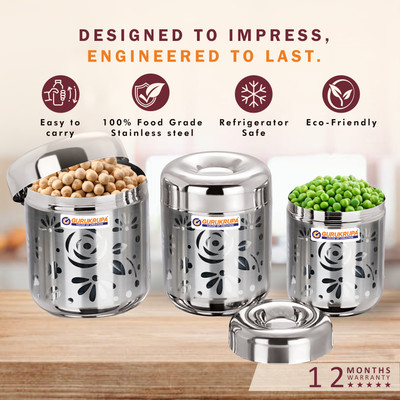 Gurukrupa Stainless Steel Utility Container  - 950 ml, 1300 ml, 1750 ml(Pack of 3, Silver)