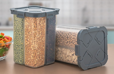 4square Plastic Grocery Container  - 2000 ml(Pack of 2, Grey)
