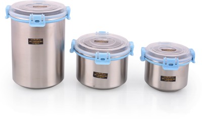 Dev Industries Stainless Steel Utility Container  - 500 ml, 1000 ml, 1800 ml(Pack of 3, Blue, Silver)