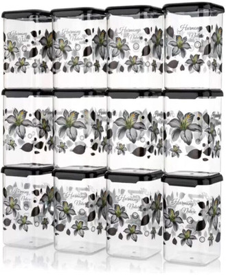 Raghuandan Plastic Grocery Container  - 1100 ml(Pack of 12, Black)