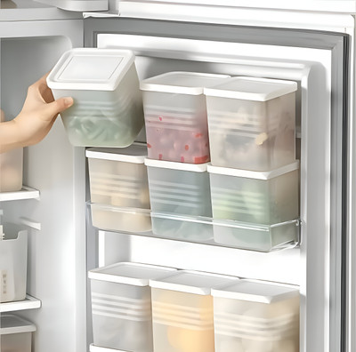 Homemet Plastic Fridge Container - 1000 ml(Pack of 6, White)