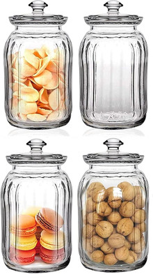 Star Work Glass Cookie Jar  - 1500 ml(Pack of 4, White)
