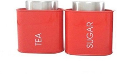 Boxy Steel Tea Coffee & Sugar Container  - 900 ml(Pack of 2, Red)